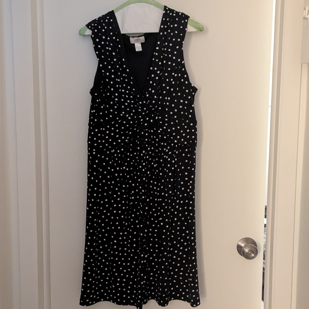 Elegant Navy Blue and White Polka Dot Dress